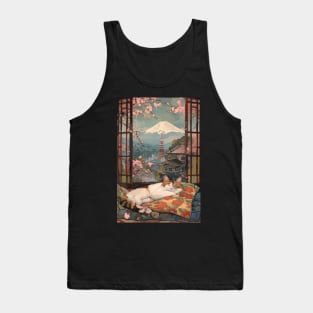 Cat Sleeping Ukiyo-e Mount Fuji Tank Top